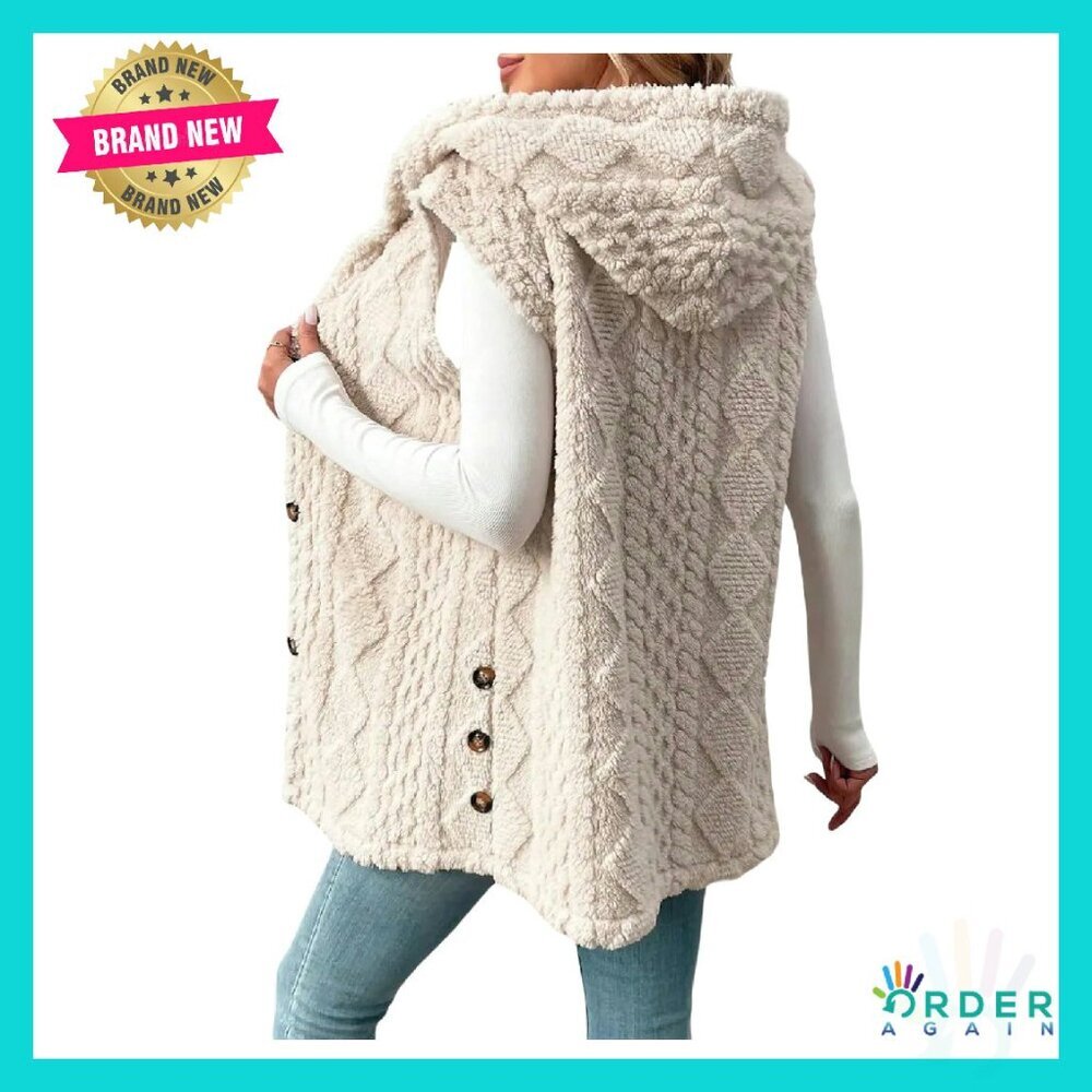 Women's Fleece Hooded Vest Sleeveless Cardigan Coat Chic Winter Outerwear